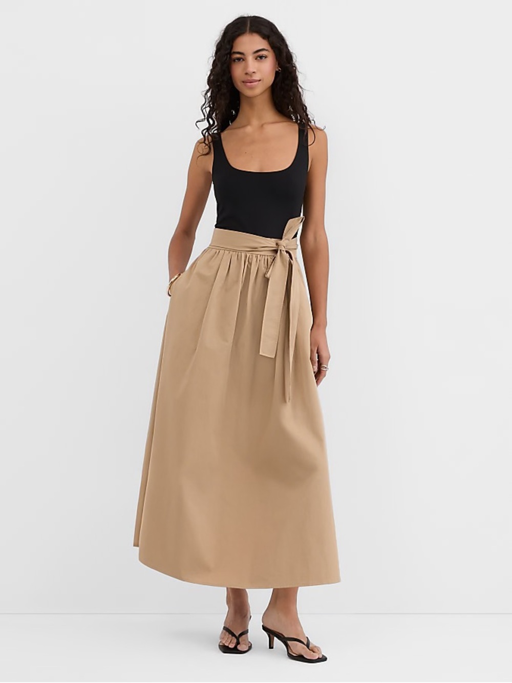 NWT LOFT SIZE XL Tie Waist Mixed Media Midi Pocket Dress black tan